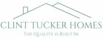 Logo for Clint Tucker Homes featuring a minimalist roof design above the text. The tagline reads, 'The Quality is Built In' beneath the company name.
